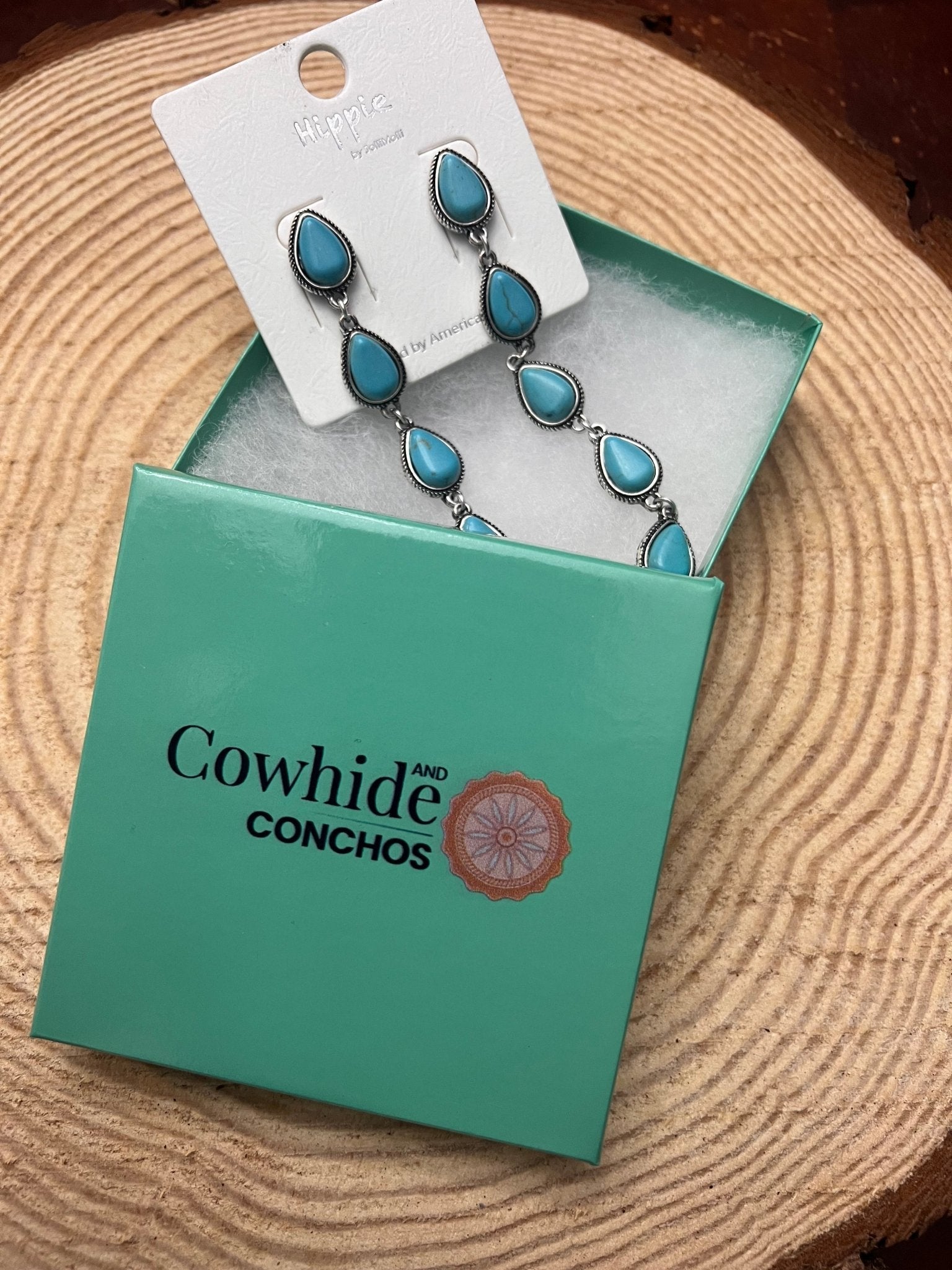Western 5-Teardrop Faux Turquoise Dangle Earrings — Bold 3½" Statement Drop - Rooted & Reckless Co.