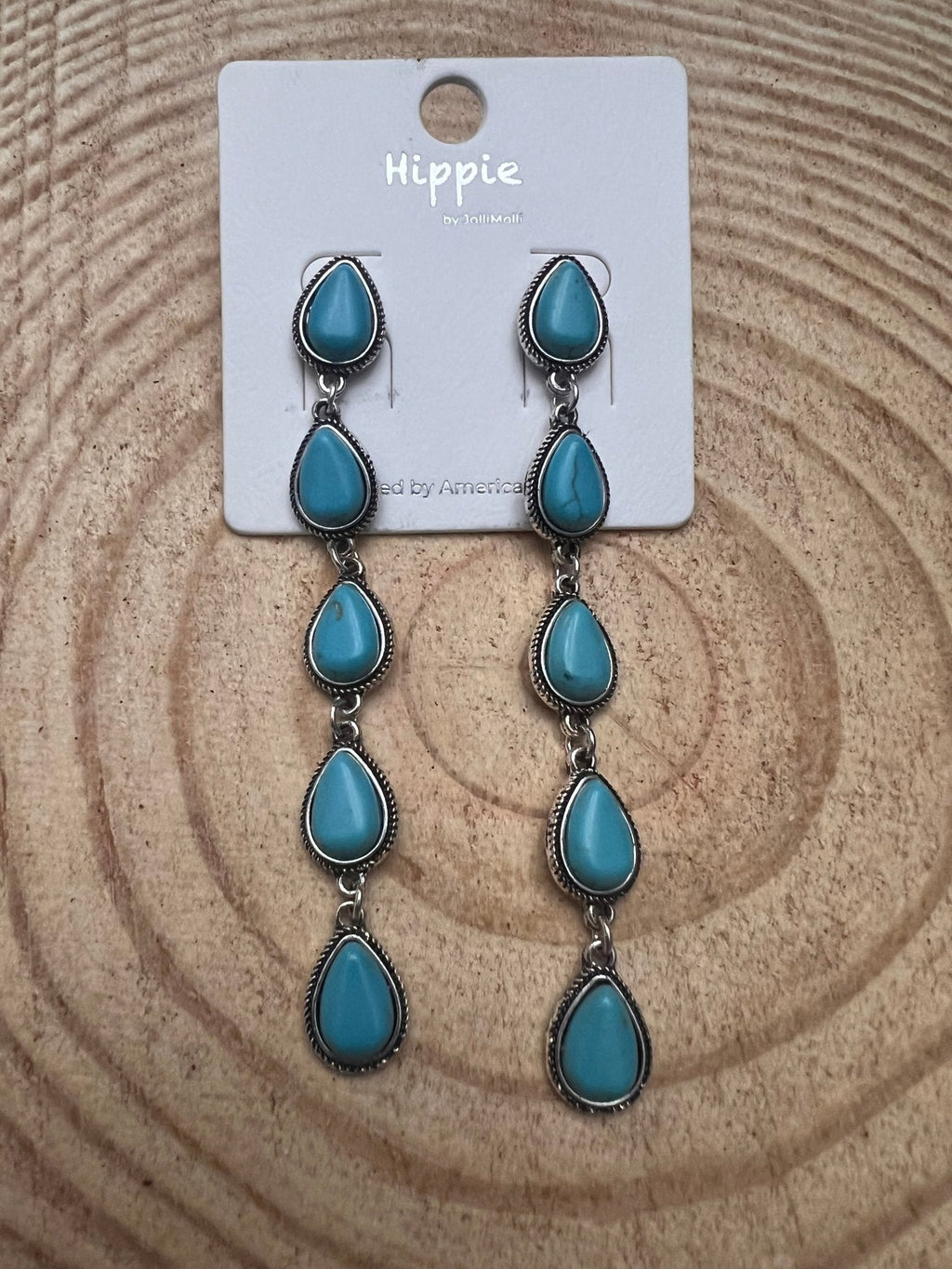 Western 5-Teardrop Faux Turquoise Dangle Earrings — Bold 3½" Statement Drop - Rooted & Reckless Co.