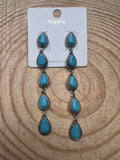 Western 5-Teardrop Faux Turquoise Dangle Earrings — Bold 3½" Statement Drop - Rooted & Reckless Co.
