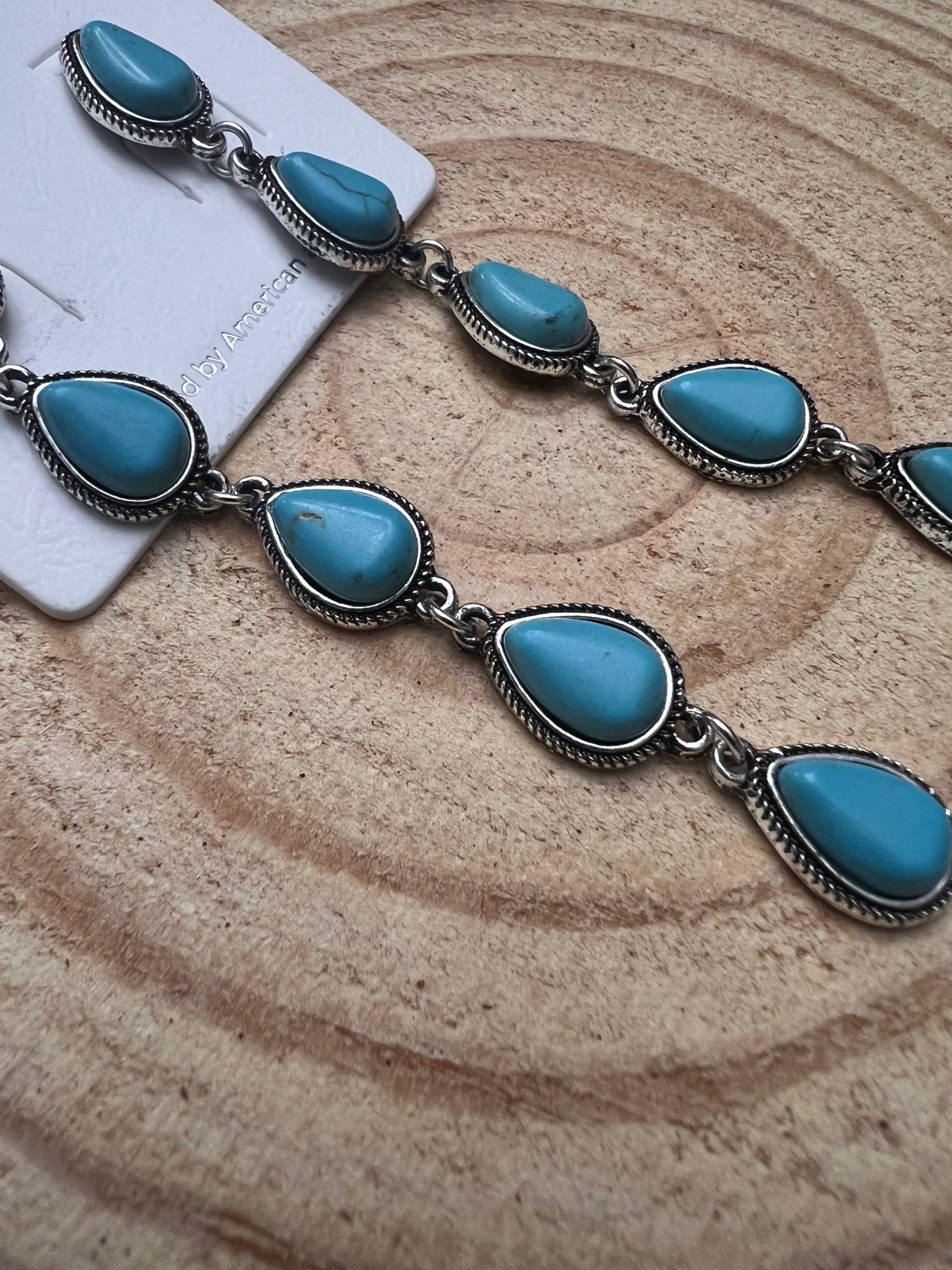 Western 5-Teardrop Faux Turquoise Dangle Earrings — Bold 3½" Statement Drop - Rooted & Reckless Co.