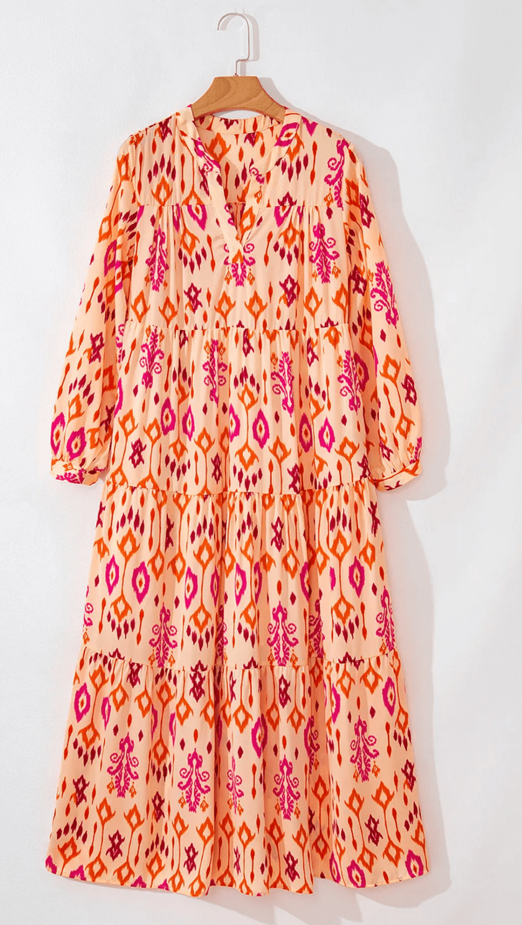 Western Abstract Geometric Long Sleeve Maxi Dress - Rooted & Reckless Co.
