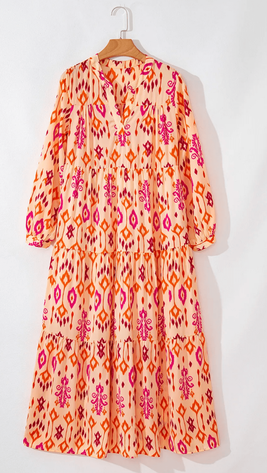 Western Abstract Geometric Long Sleeve Maxi Dress - Rooted & Reckless Co.