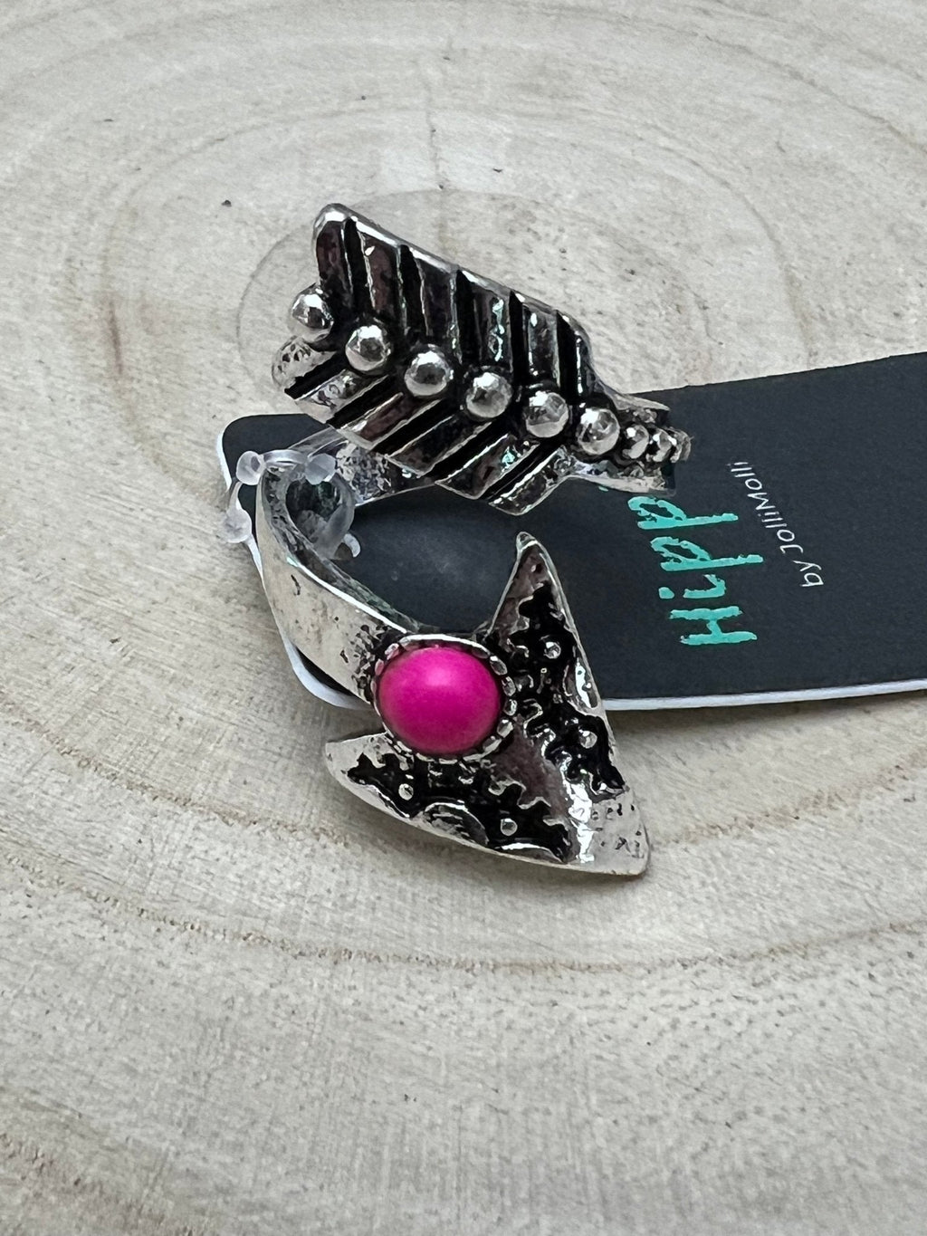 Western Arrow Head Cuff Ring with Faux Pink Stone — Adjustable Hand Statement - Rooted & Reckless Co.