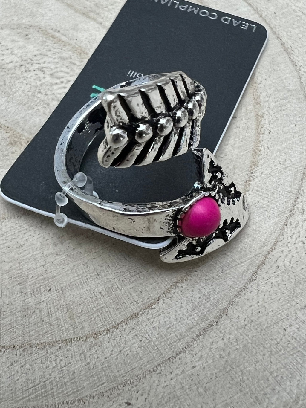 Western Arrow Head Cuff Ring with Faux Pink Stone — Adjustable Hand Statement - Rooted & Reckless Co.