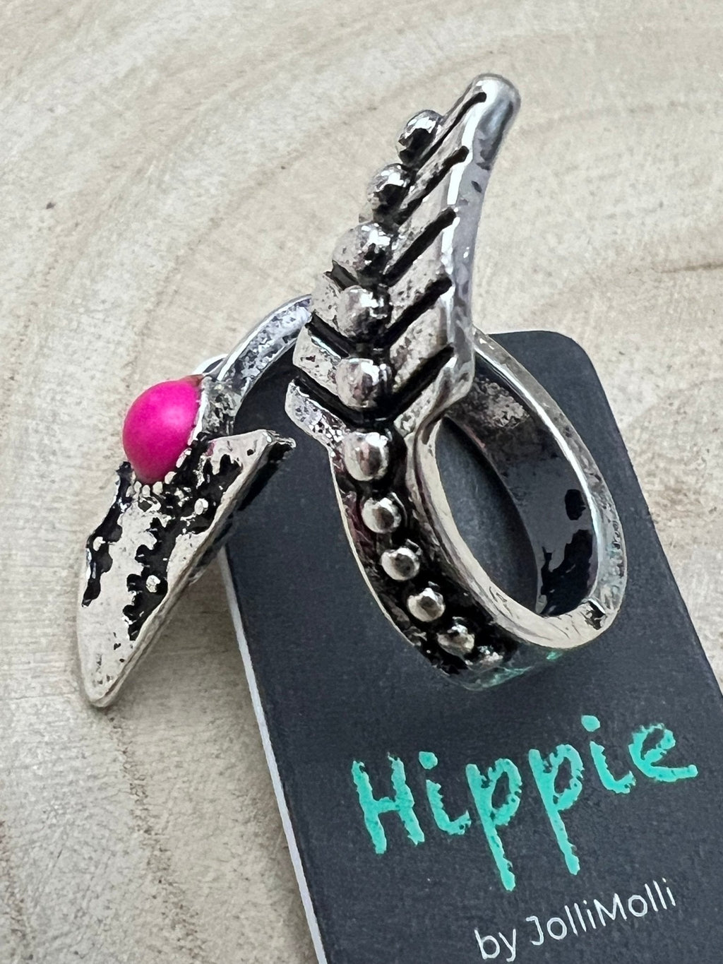 Western Arrow Head Cuff Ring with Faux Pink Stone — Adjustable Hand Statement - Rooted & Reckless Co.
