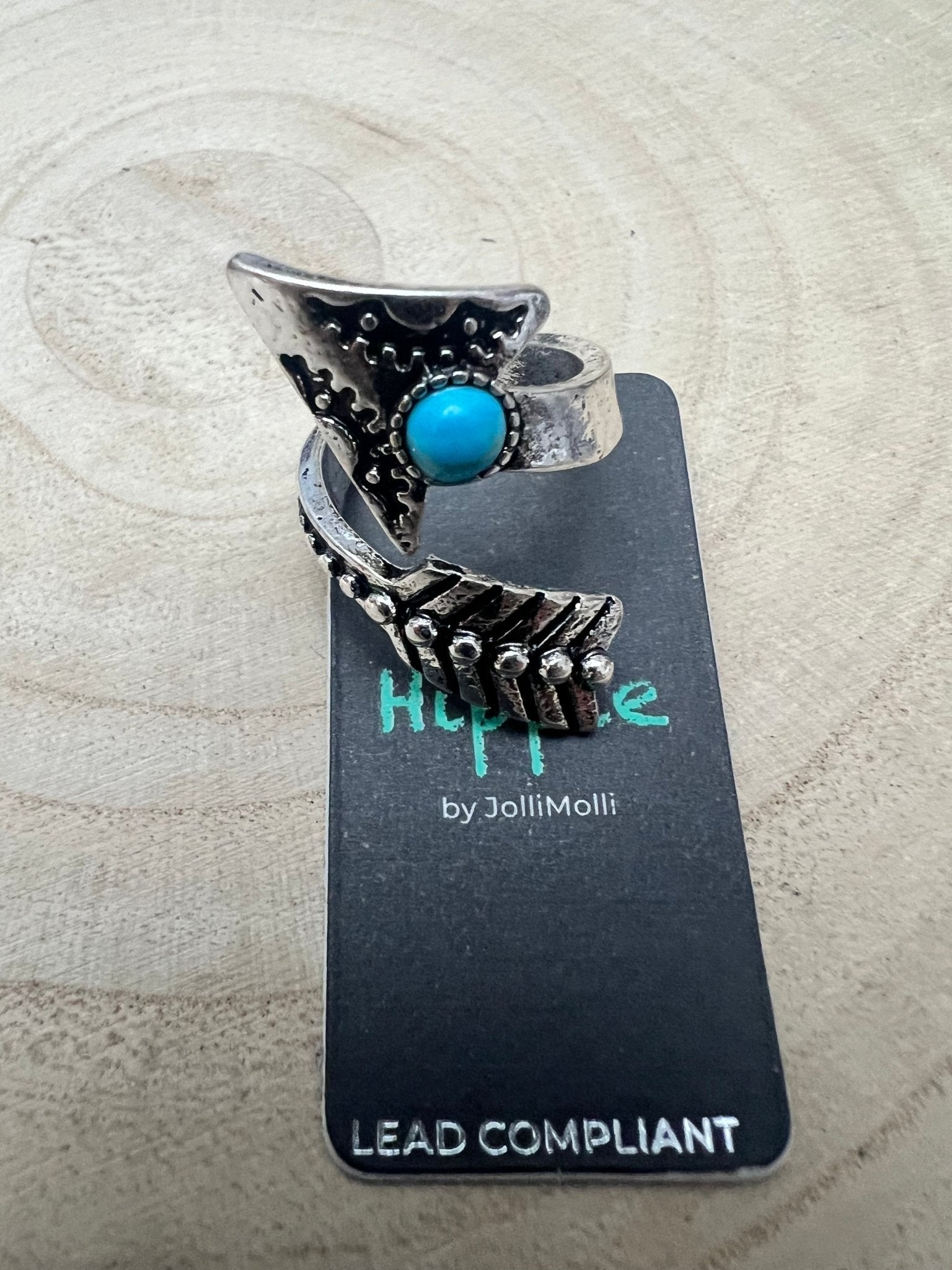 Western Arrow Head Cuff Ring with Faux Turquoise Stone — Adjustable Hand Statement - Rooted & Reckless Co.