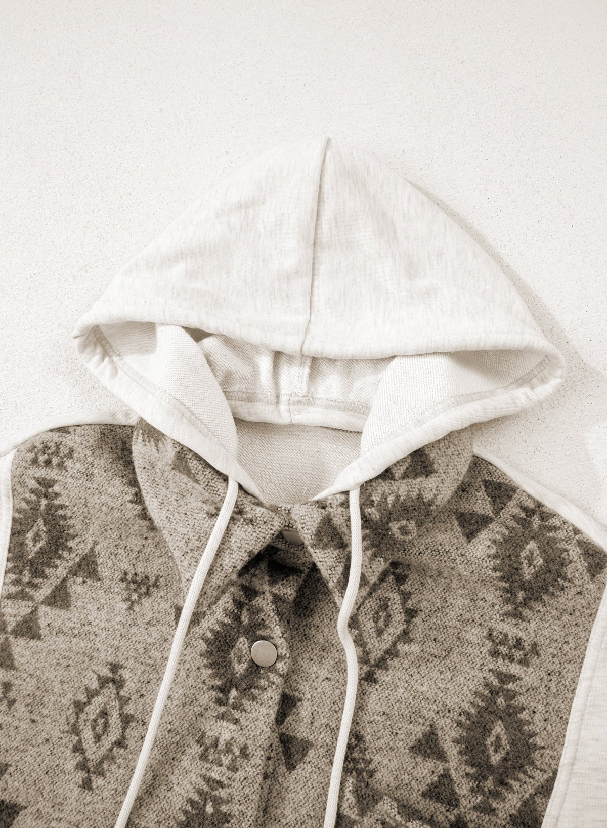 Western Aztec Colorblock Patchwork Drawstring Hooded Shacket - Rooted & Reckless Co.