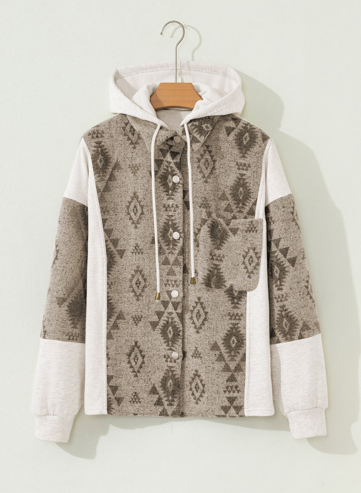 Western Aztec Colorblock Patchwork Drawstring Hooded Shacket - Rooted & Reckless Co.