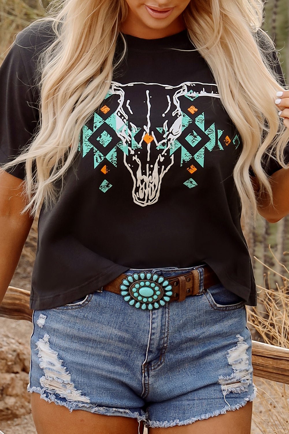 Western Aztec Crewneck T-Shirt - Rooted & Reckless Co.