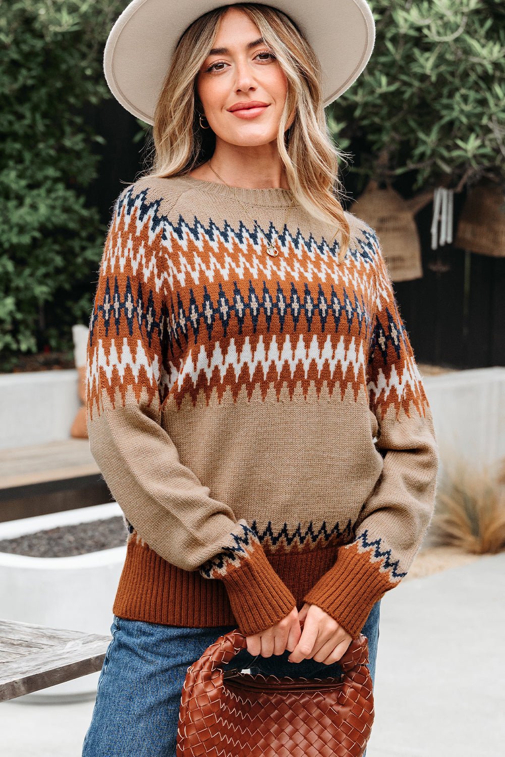 Western Aztec Geometric Colorblock Crewneck Sweater - Rooted & Reckless Co.