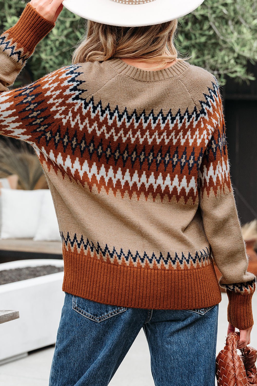 Western Aztec Geometric Colorblock Crewneck Sweater - Rooted & Reckless Co.
