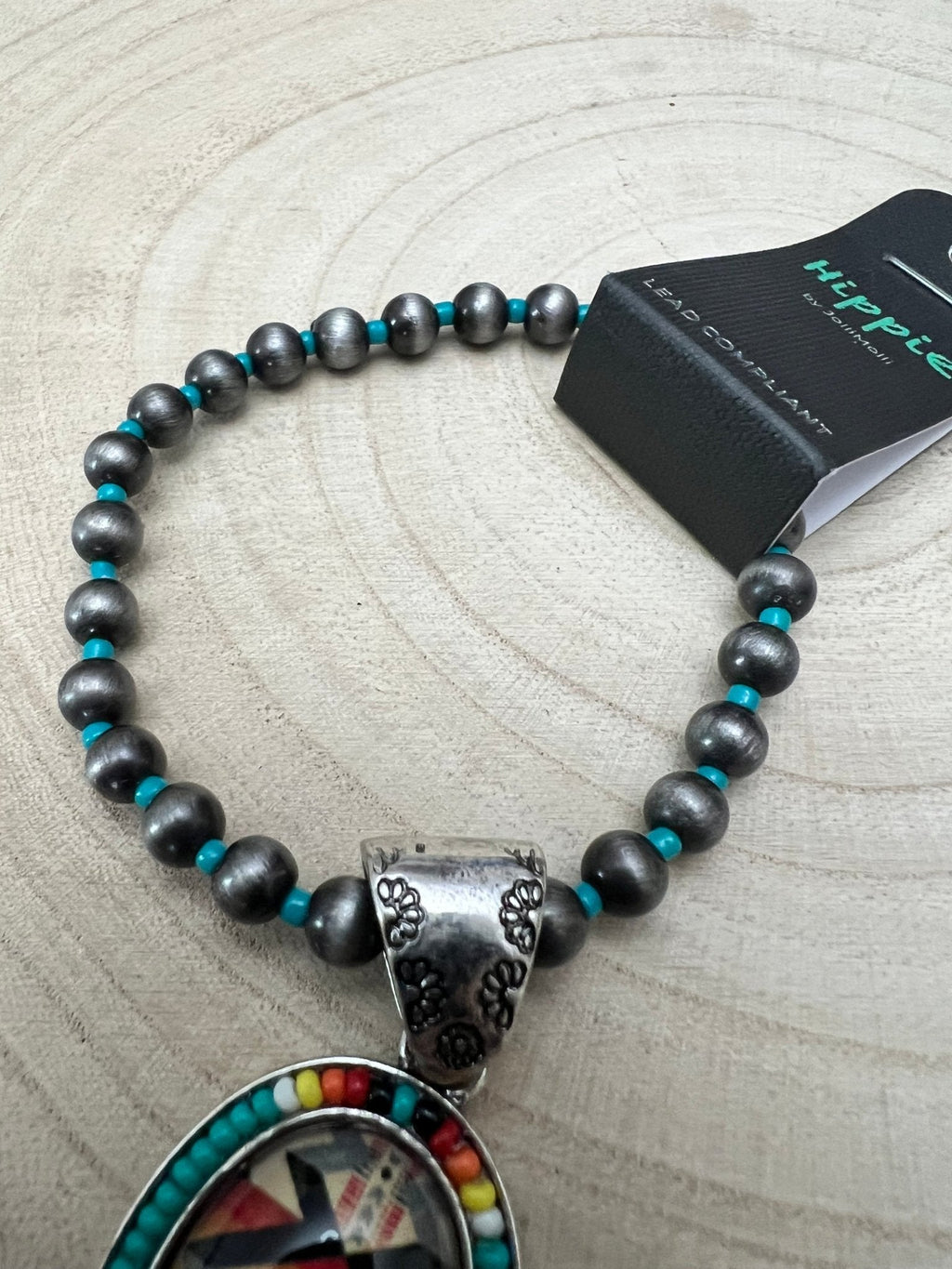 Western Aztec Pendant Stretch Bracelet — Seed Bead, Faux Pearl & Turquoise Accents - Rooted & Reckless Co.