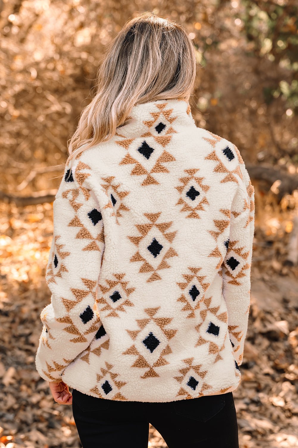 Western Aztec Sherpa Quarter-Zip Collared Sweatshirt - Rooted & Reckless Co.