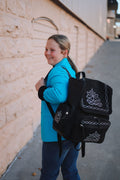 Western Black Suede Boot Stitch Backpack — Genuine Leather Western Statement - Rooted & Reckless Co.