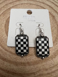 Western Black & White Checkered Rectangle Earrings — 1½" Drop - Rooted & Reckless Co.