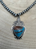 Western Boot Stitch Pendant Pearl Necklace with Faux Turquoise — 18 Inch - Rooted & Reckless Co.