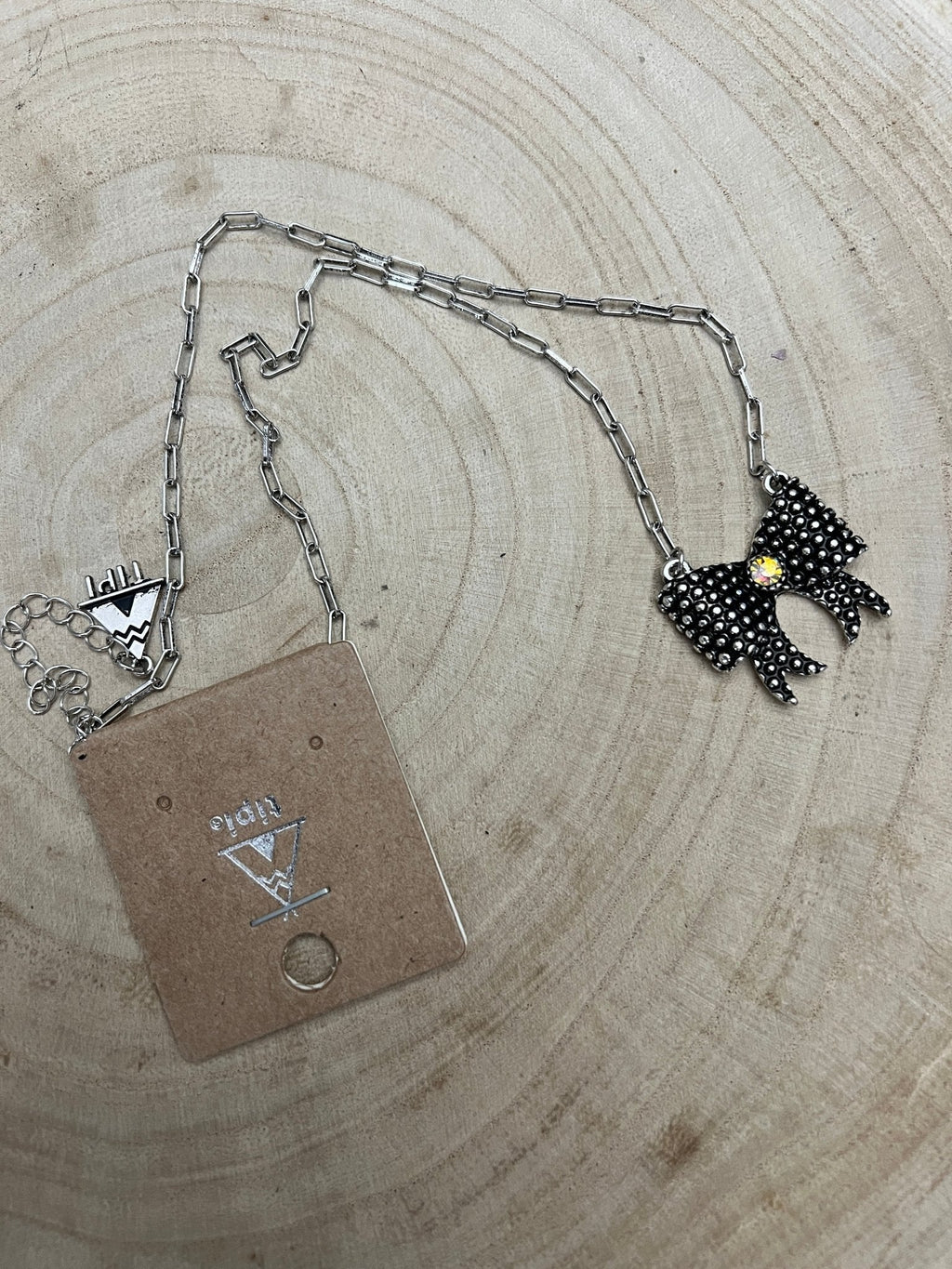 Western Bow Design Rhinestone Ribbon Necklace — Paperclip Chain with Western Pattern Ribbon (18 Inch) - Rooted & Reckless Co.