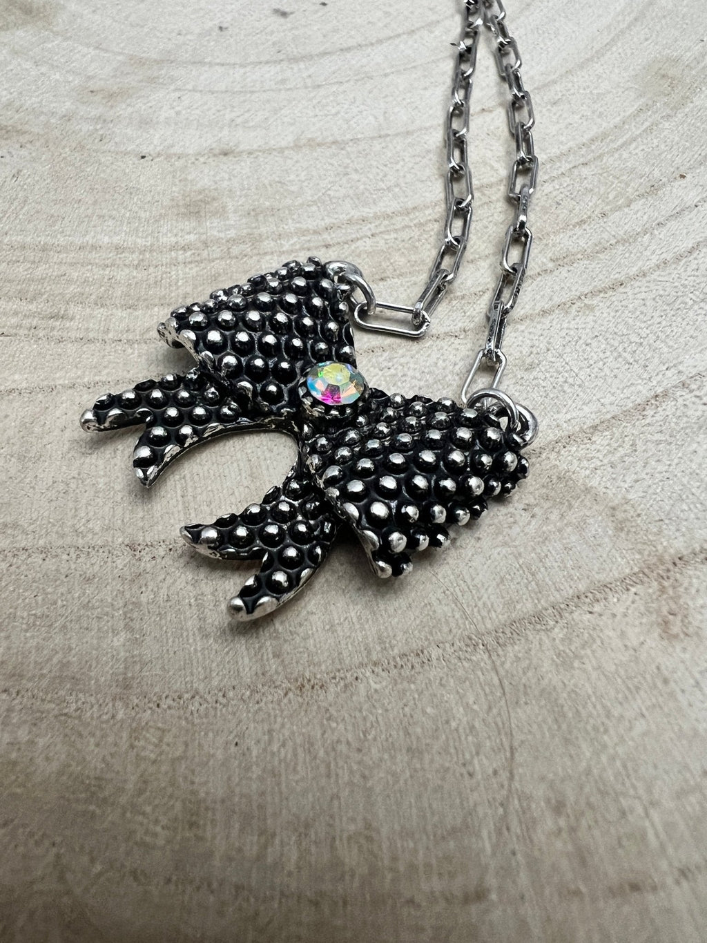 Western Bow Design Rhinestone Ribbon Necklace — Paperclip Chain with Western Pattern Ribbon (18 Inch) - Rooted & Reckless Co.