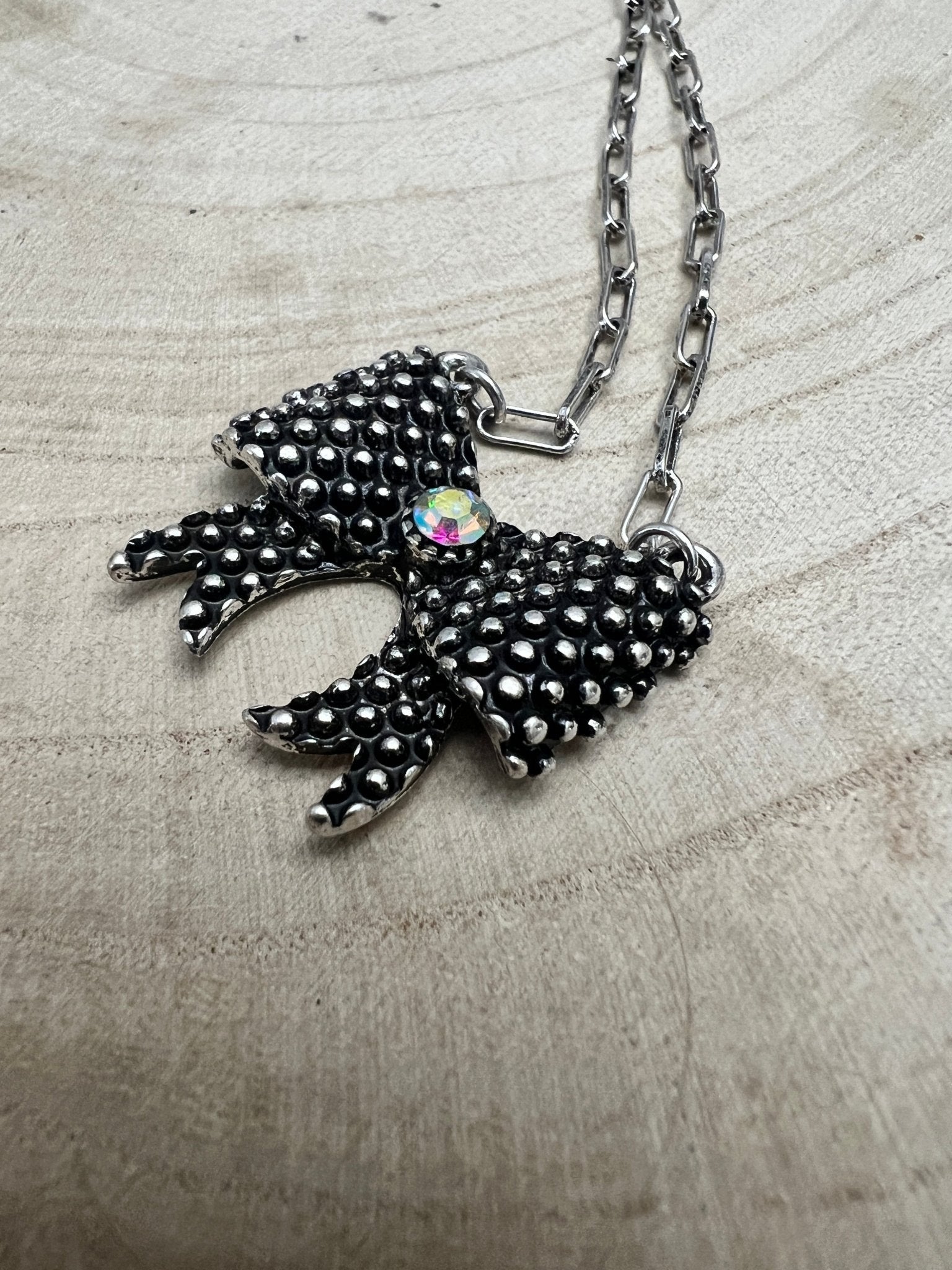 Western Bow Design Rhinestone Ribbon Necklace — Paperclip Chain with Western Pattern Ribbon (18 Inch) - Rooted & Reckless Co.
