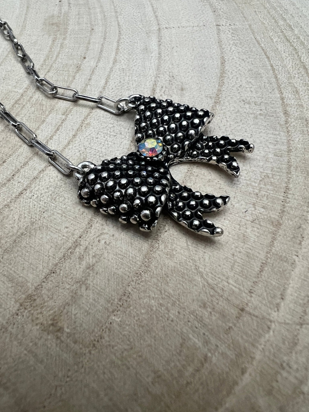 Western Bow Design Rhinestone Ribbon Necklace — Paperclip Chain with Western Pattern Ribbon (18 Inch) - Rooted & Reckless Co.
