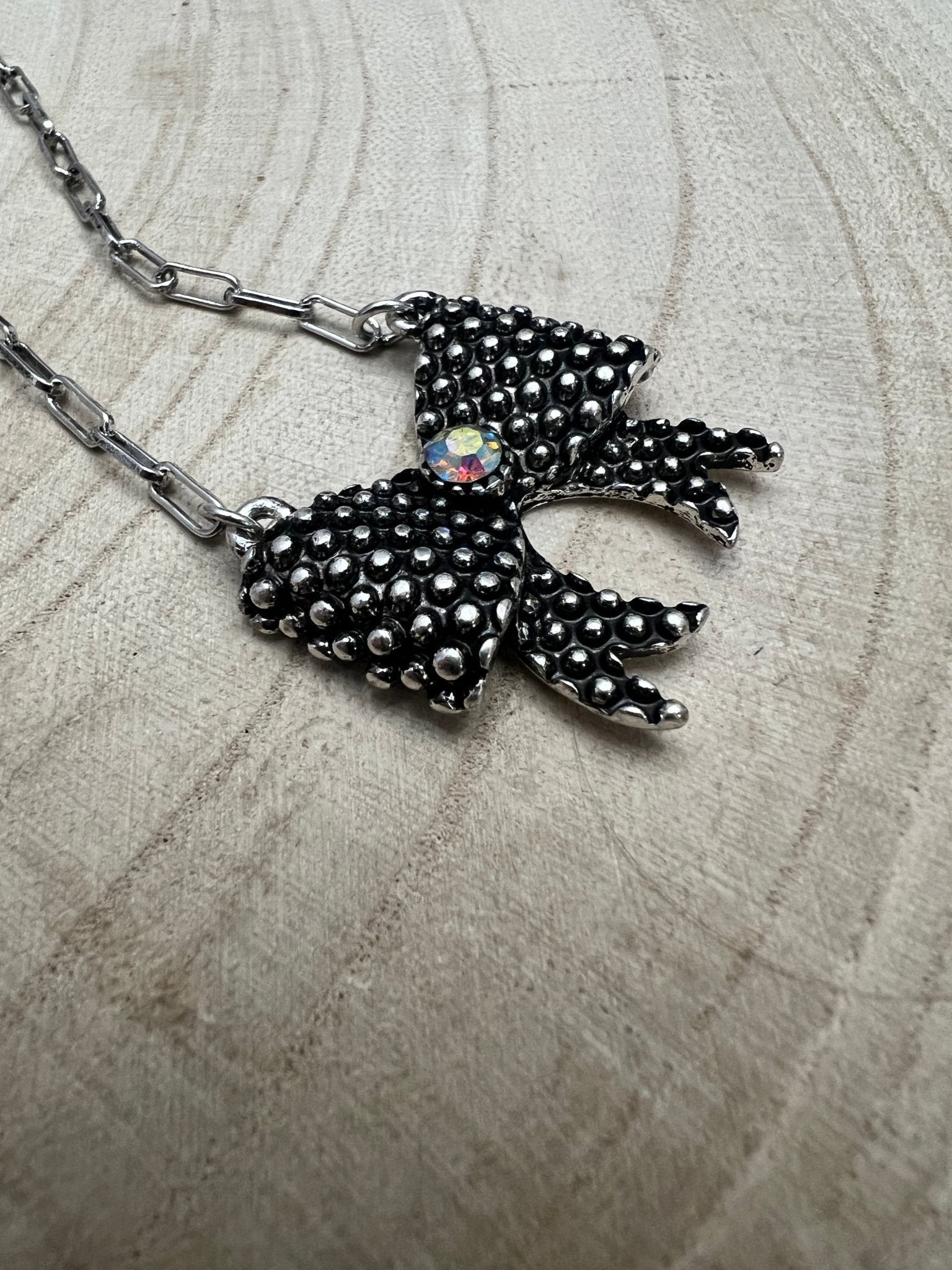 Western Bow Design Rhinestone Ribbon Necklace — Paperclip Chain with Western Pattern Ribbon (18 Inch) - Rooted & Reckless Co.