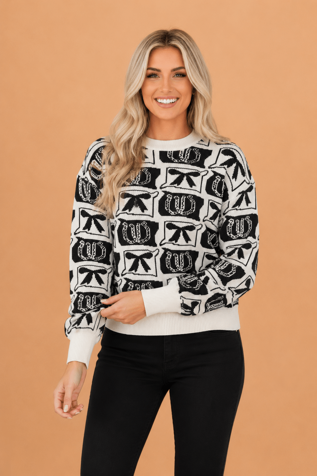 Western Bows & Horseshoes Drop Shoulder Sweater - Rooted & Reckless Co.