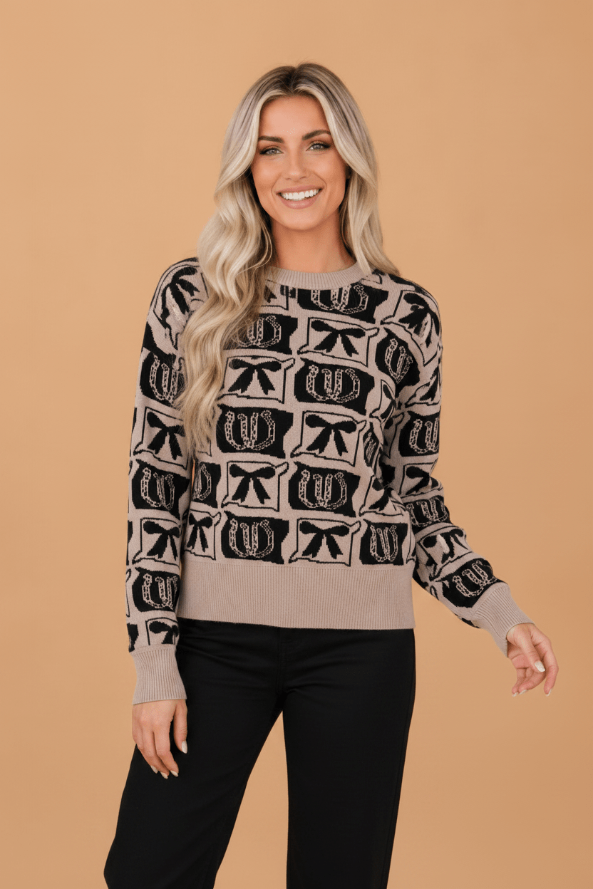 Western Bows & Horseshoes Drop Shoulder Sweater - Rooted & Reckless Co.