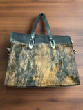 Western Brindle Hair-on-Hide Purse — Padded Laptop Compartment with Adjustable Crossbody Strap (14.5") - Rooted & Reckless Co.