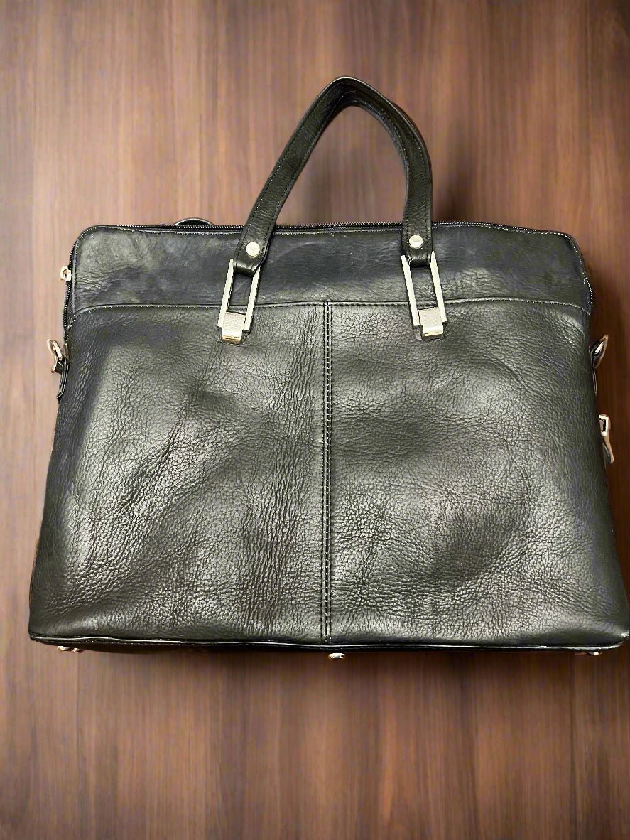 Western Brindle Hair-on-Hide Purse — Padded Laptop Compartment with Adjustable Crossbody Strap (14.5") - Rooted & Reckless Co.