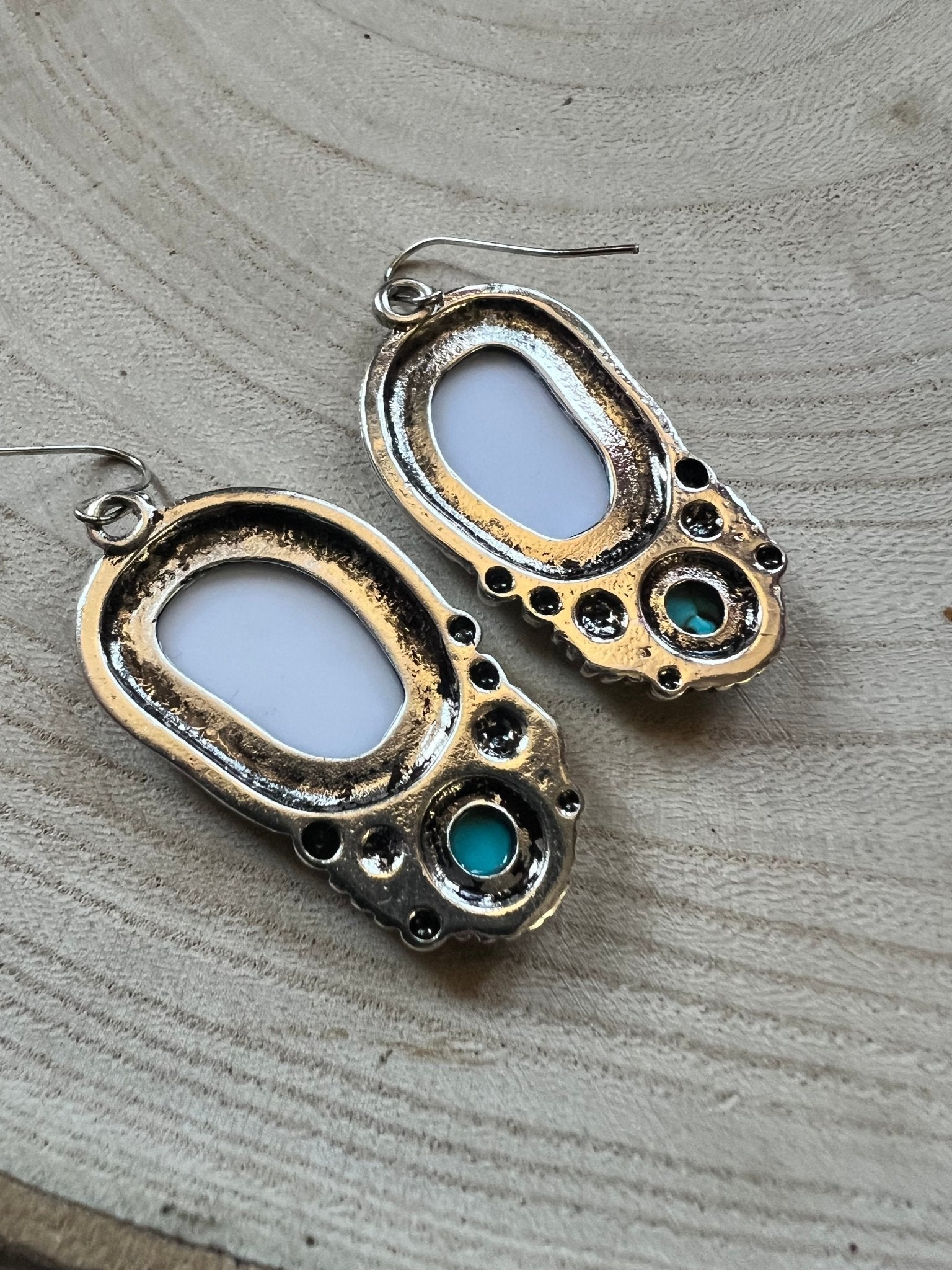 Western Bronc Print Oval & Faux Turquoise Earrings — Matching Rodeo Set - Rooted & Reckless Co.
