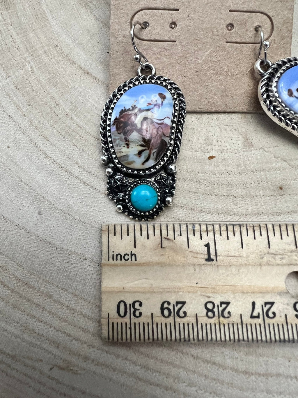 Western Bronc Print Oval & Faux Turquoise Earrings — Matching Rodeo Set - Rooted & Reckless Co.