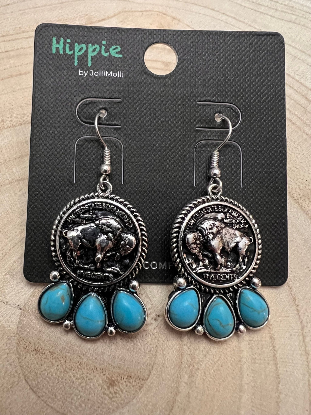 Western Buffalo Coin & Faux Turquoise Earrings — Frontier Statement - Rooted & Reckless Co.