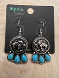 Western Buffalo Coin & Faux Turquoise Earrings — Frontier Statement - Rooted & Reckless Co.