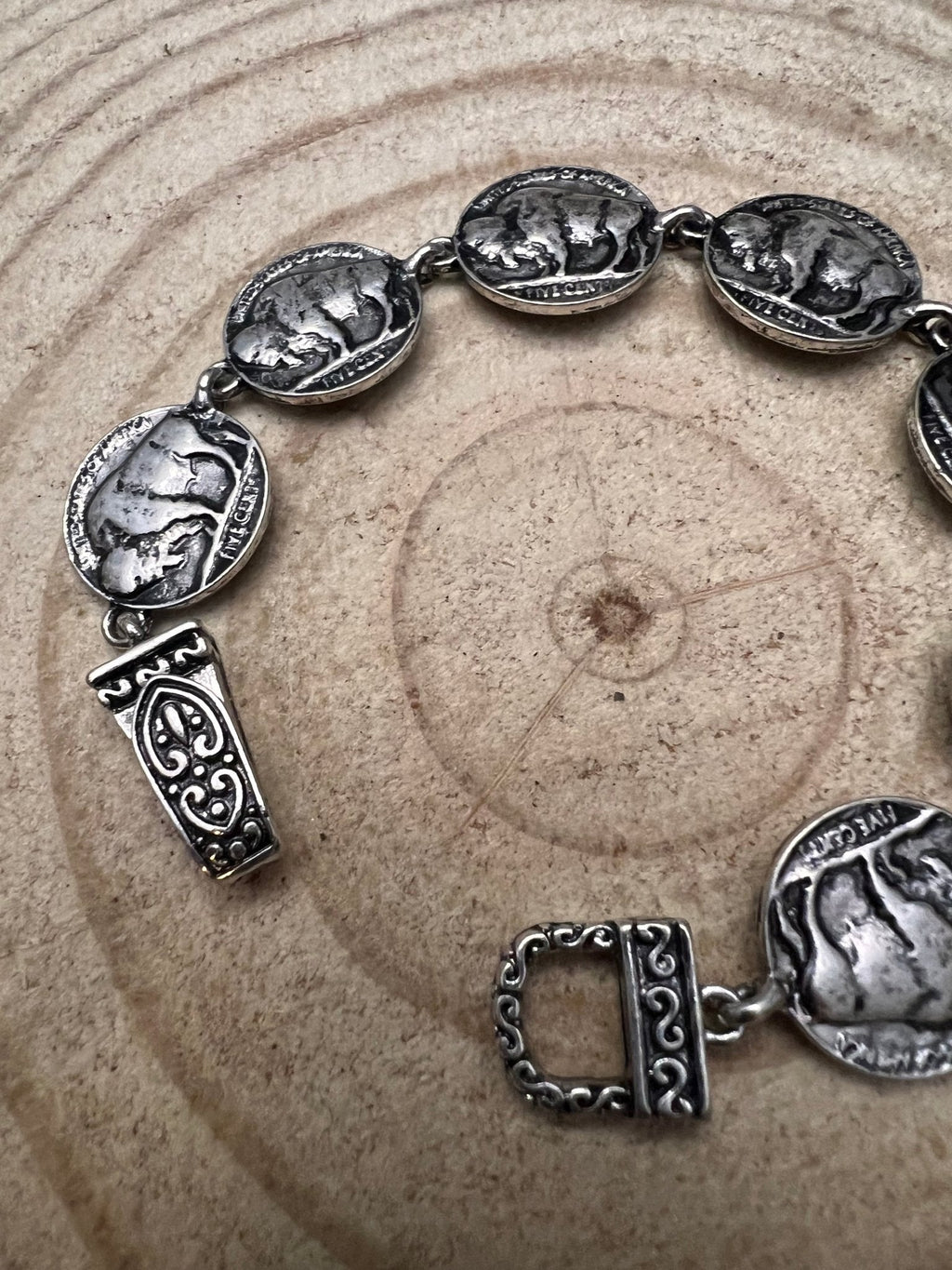 Western Buffalo Coin Magnetic Bracelet — Easy-On Silver Bangle - Rooted & Reckless Co.