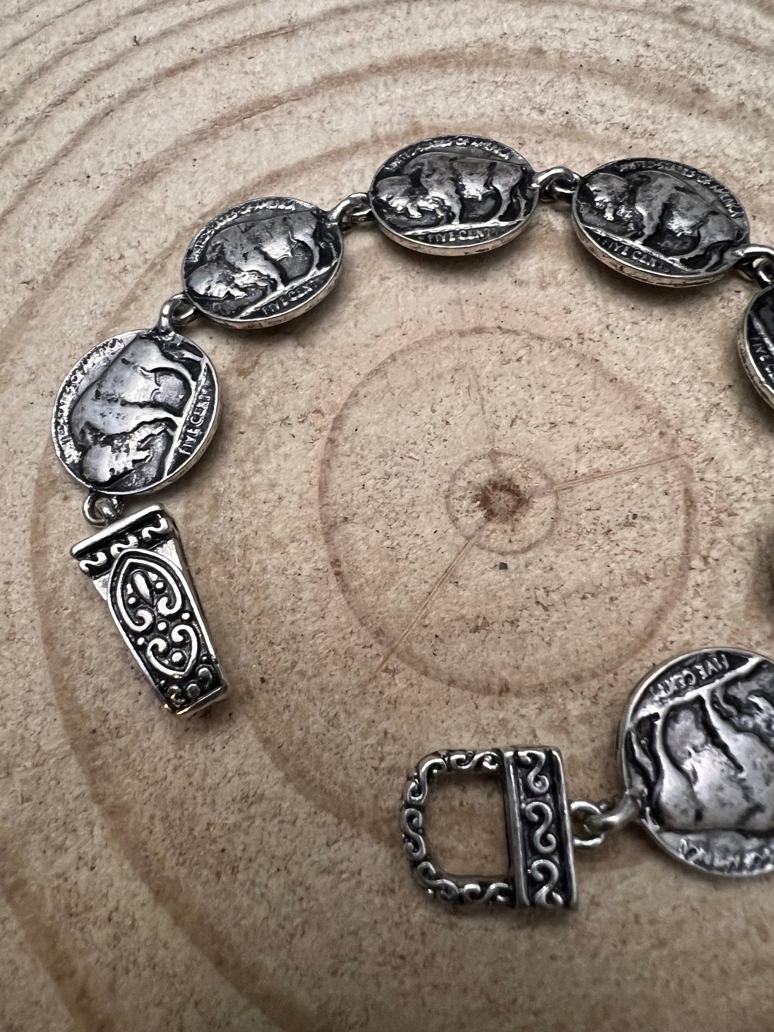 Western Buffalo Coin Magnetic Bracelet — Easy-On Silver Bangle - Rooted & Reckless Co.