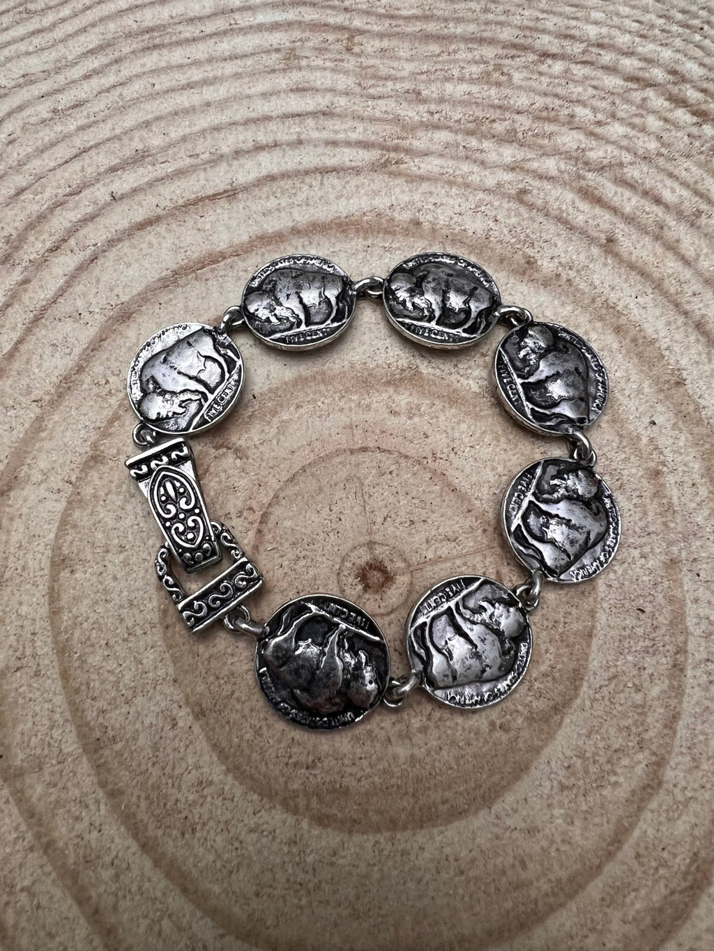 Western Buffalo Coin Magnetic Bracelet — Easy-On Silver Bangle - Rooted & Reckless Co.