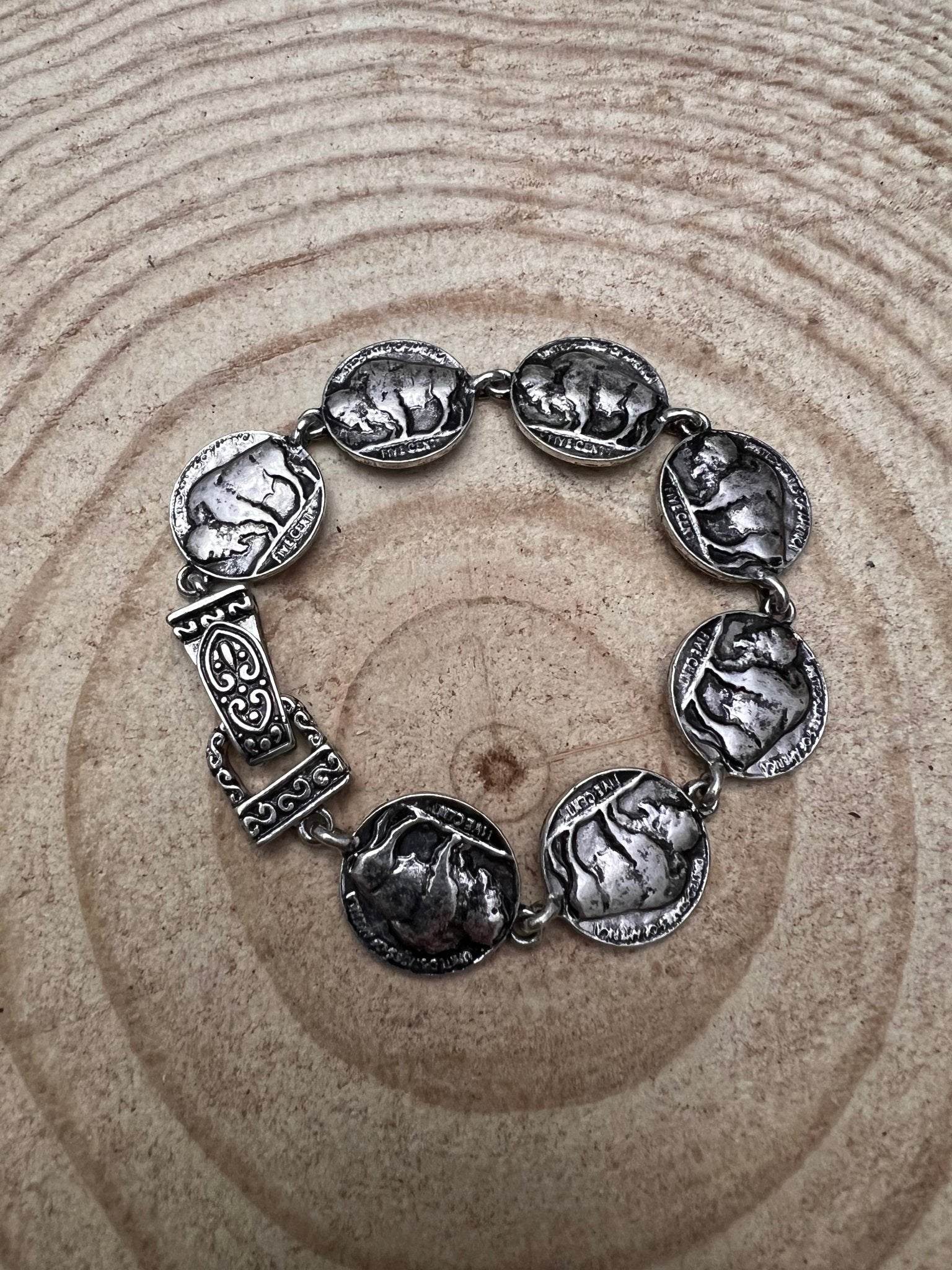 Western Buffalo Coin Magnetic Bracelet — Easy-On Silver Bangle - Rooted & Reckless Co.