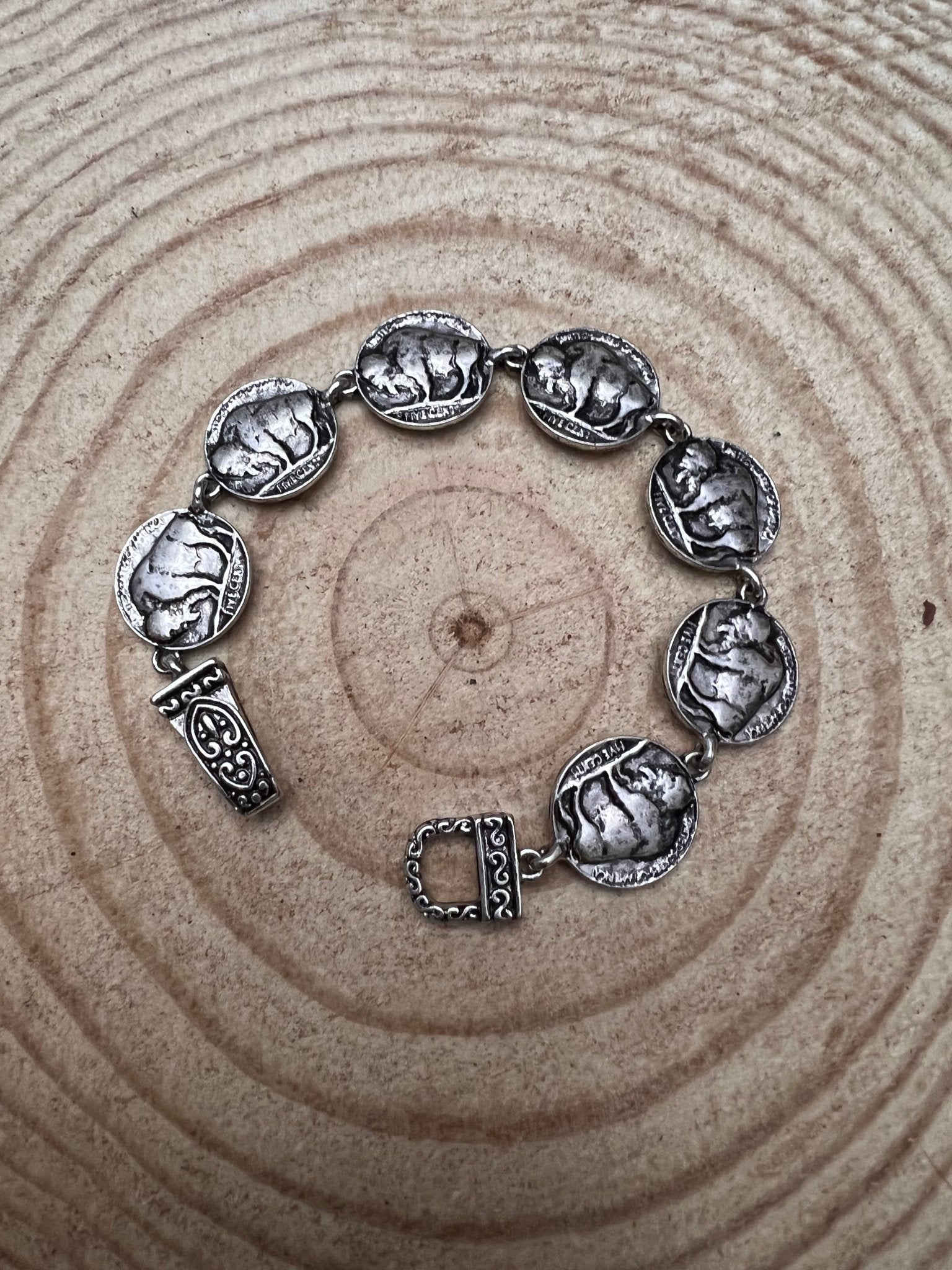 Western Buffalo Coin Magnetic Bracelet — Easy-On Silver Bangle - Rooted & Reckless Co.