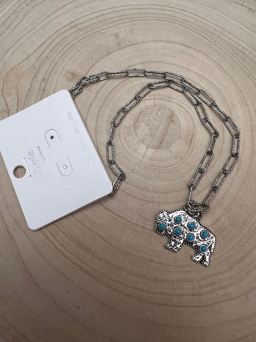 Western Buffalo Pendant Necklace with Faux Turquoise — 18 Inch with Extender - Rooted & Reckless Co.