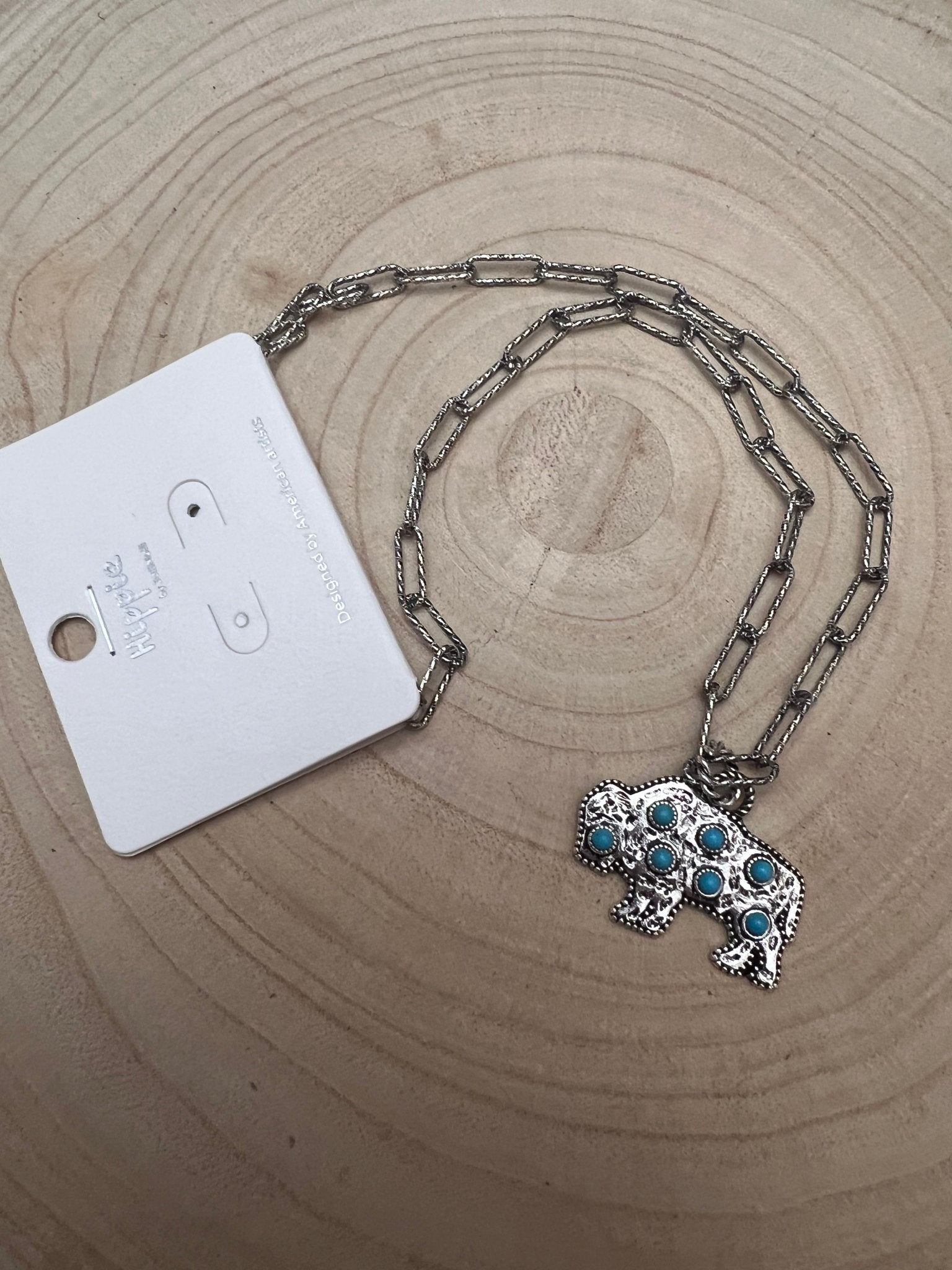 Western Buffalo Pendant Necklace with Faux Turquoise — 18 Inch with Extender - Rooted & Reckless Co.