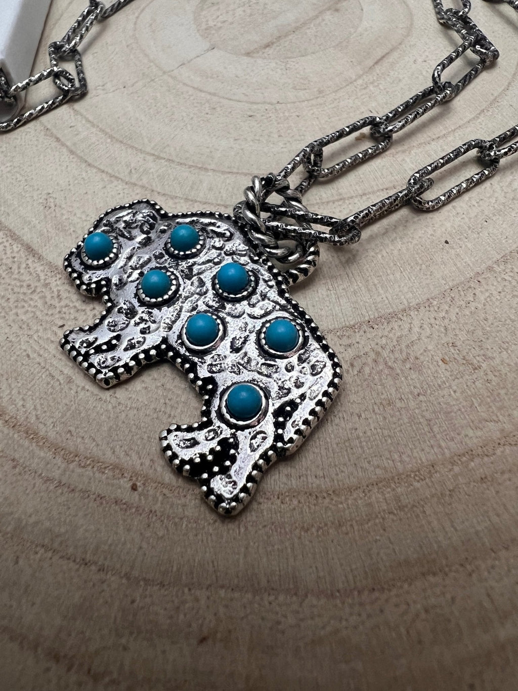 Western Buffalo Pendant Necklace with Faux Turquoise — 18 Inch with Extender - Rooted & Reckless Co.