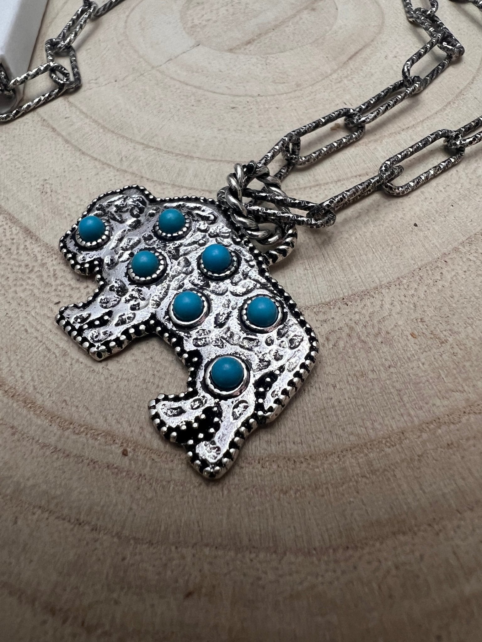 Western Buffalo Pendant Necklace with Faux Turquoise — 18 Inch with Extender - Rooted & Reckless Co.