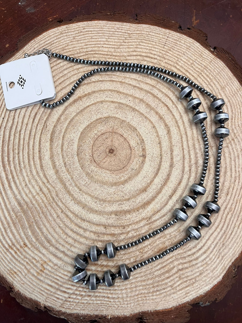 Western Burnished Faux Pearl & Rondelle Necklace — 30 Inch (with 3" Extender) - Rooted & Reckless Co.