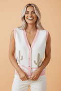 Western Cactus Colorblock Button Front Sweater Vest - Rooted & Reckless Co.