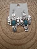 Western Cactus Dangle Earrings with Faux Turquoise — 2½" Drop - Rooted & Reckless Co.