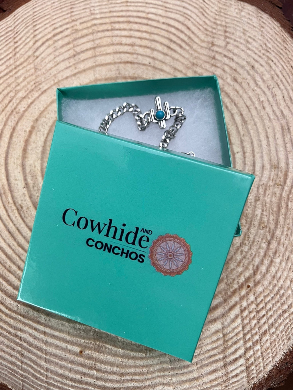 Western Cactus & Faux Turquoise Cuban Chain Bracelet - Rooted & Reckless Co.