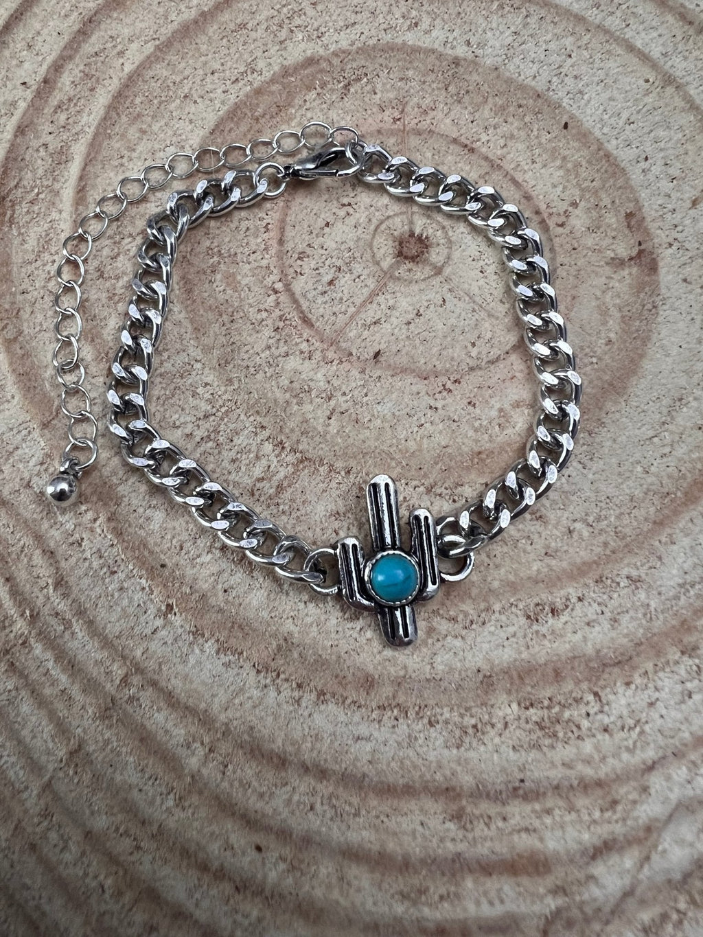 Western Cactus & Faux Turquoise Cuban Chain Bracelet - Rooted & Reckless Co.