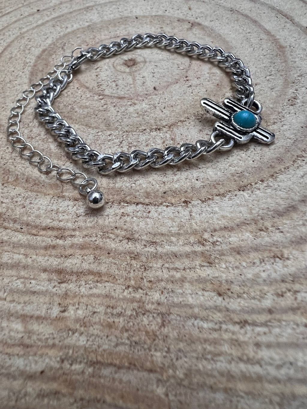 Western Cactus & Faux Turquoise Cuban Chain Bracelet - Rooted & Reckless Co.