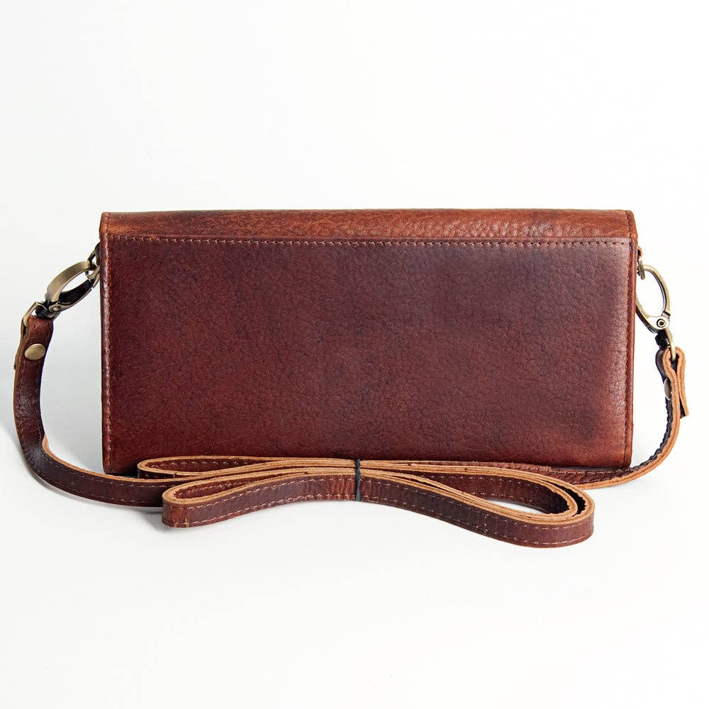 Western Cactus Fields Hand-Tooled Genuine Leather Bag/Wallet Hybrid — Vegetable Tanned American Leather - Rooted & Reckless Co.