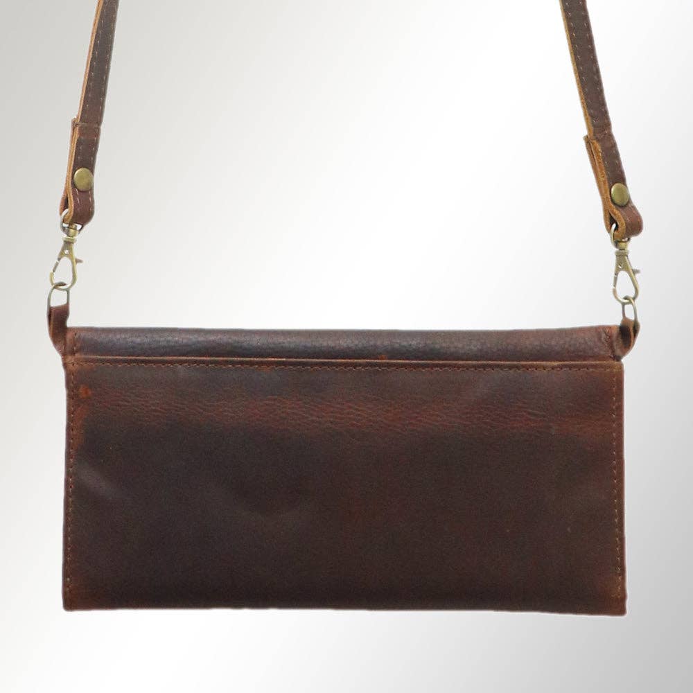 Western Cactus Fields Hand-Tooled Genuine Leather Bag/Wallet Hybrid — Vegetable Tanned American Leather - Rooted & Reckless Co.